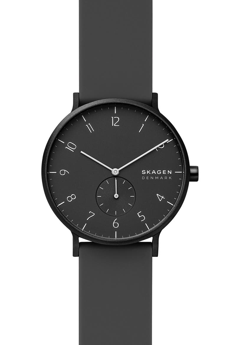 Aaren Kulor Rubber Strap Watch, 41mm, Main, color, BLACK