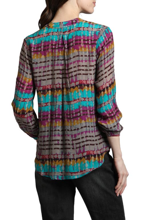 Apny Printed Top In Brown/grey/teal Multi