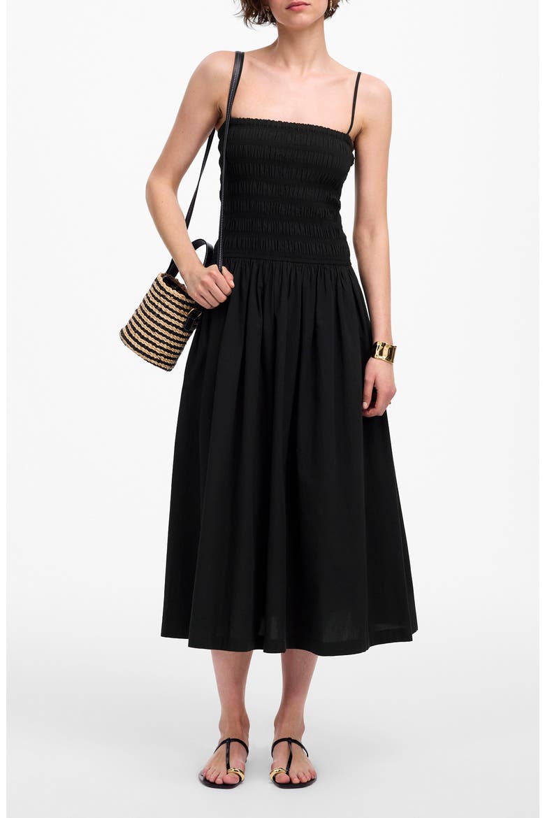 Smocked Cotton Poplin Maxi Dress, Main, color, JET BLACK
