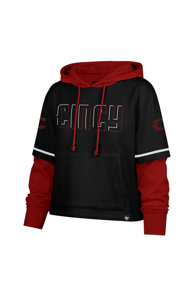 '47 Women's '47 Black Cincinnati Reds City Connect Shortstop Cropped Pullover Hoodie, Alternate, color, Black