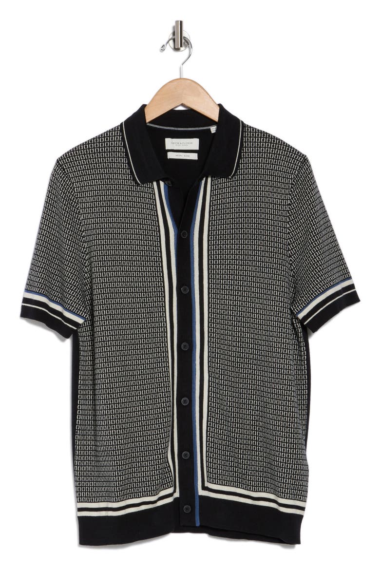 Button Front Knit Shirt, Alternate, color, BLACK