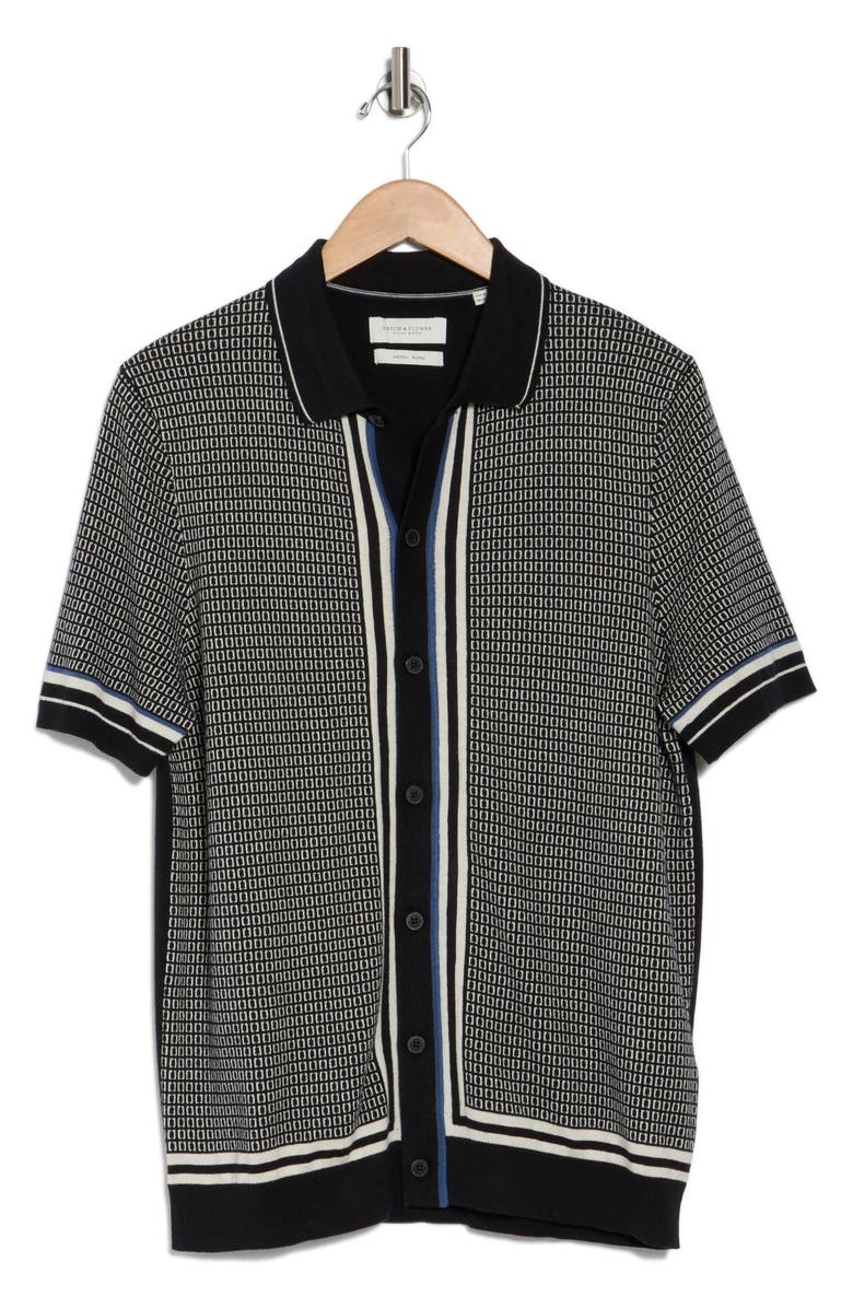 DENIM AND FLOWER Button Front Knit Shirt, Alternate, color, Black