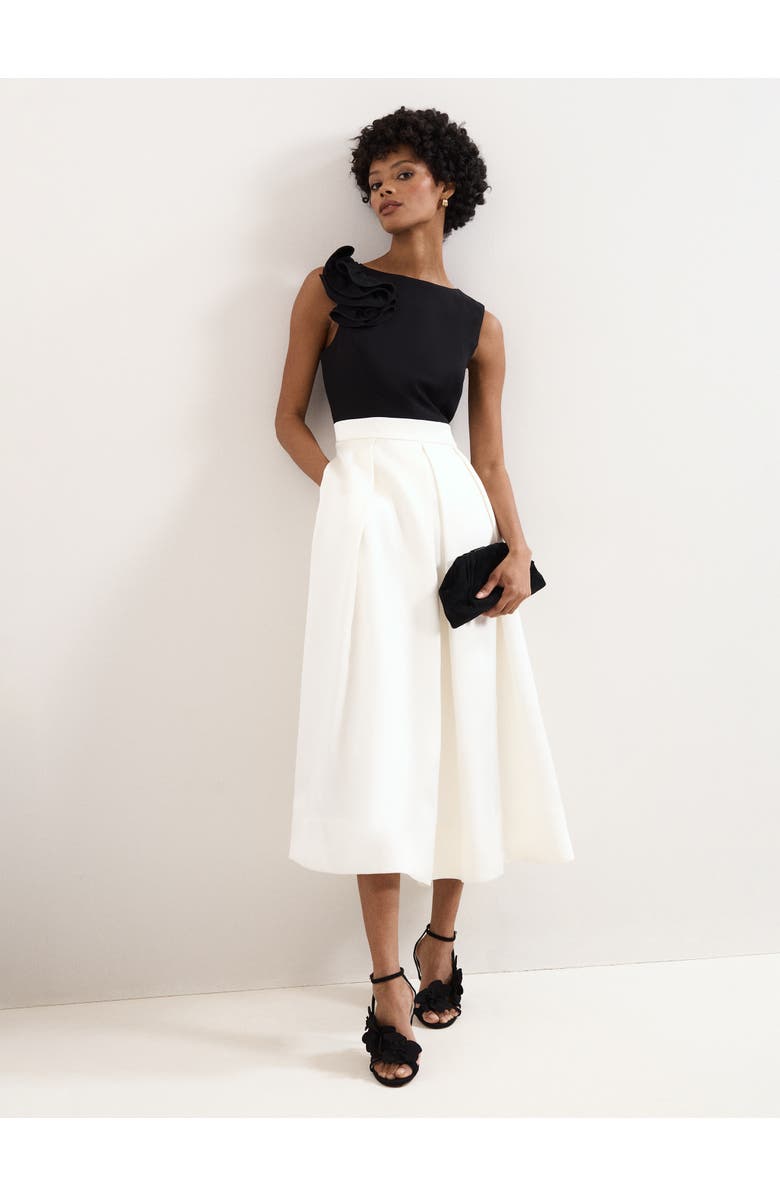 Phase Eight Perla Satin Midi Dress, Main, color, Black/Ivory