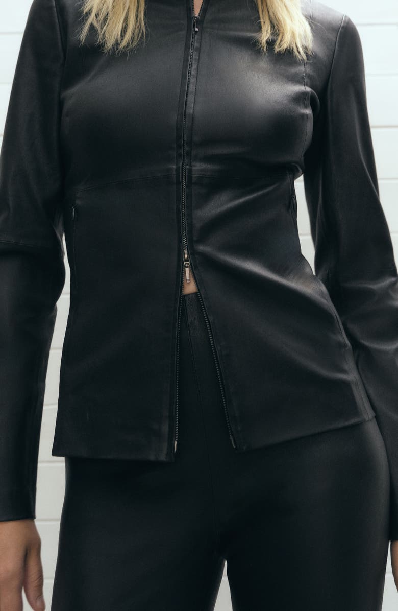 MANGO Two-Way Zip Leather Jacket, Alternate, color, 