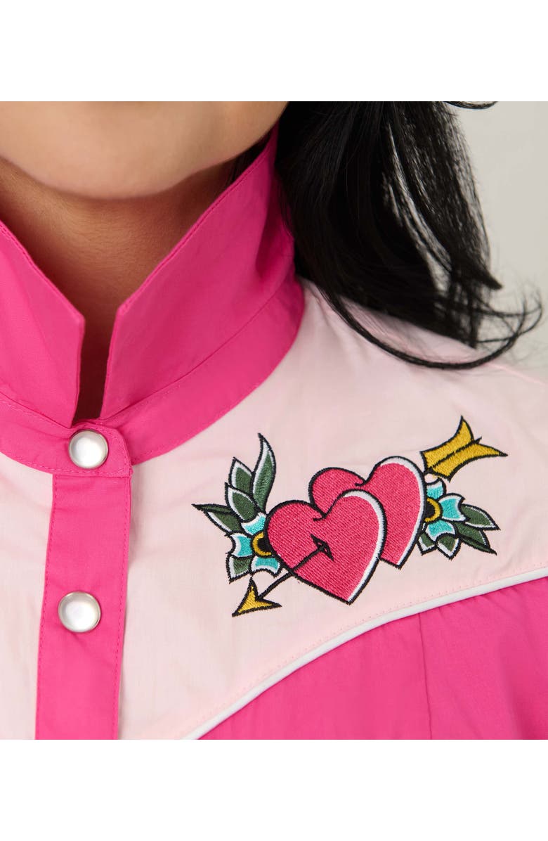 Smak Parlour Embroidered Western Flare Dress, Alternate, color, Pink Embroidered