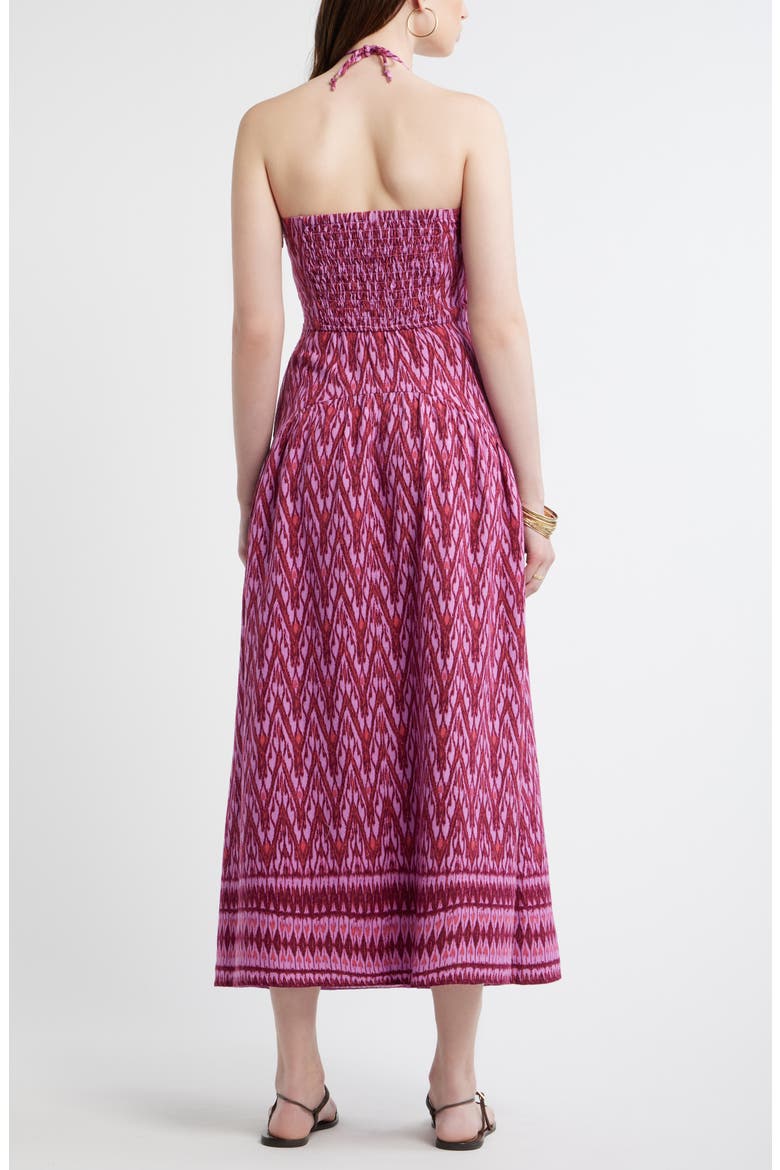 Halter Neck Drop Waist Linen Blend Maxi Dress, Alternate, color, PINK- BURGUNDY DIAMOND IKAT