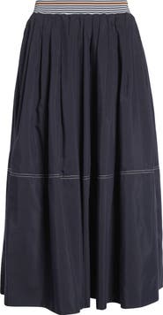 Veronica Beard Evelina Topstitch Detail Cotton & Silk Skirt