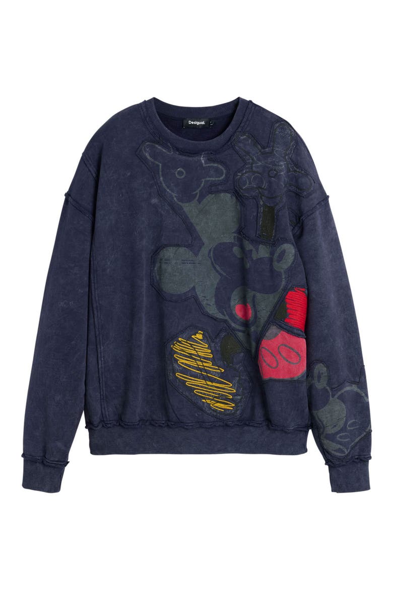 Mickey Mouse Appliqué Sweatshirt, Main, color, NAVY BLUE