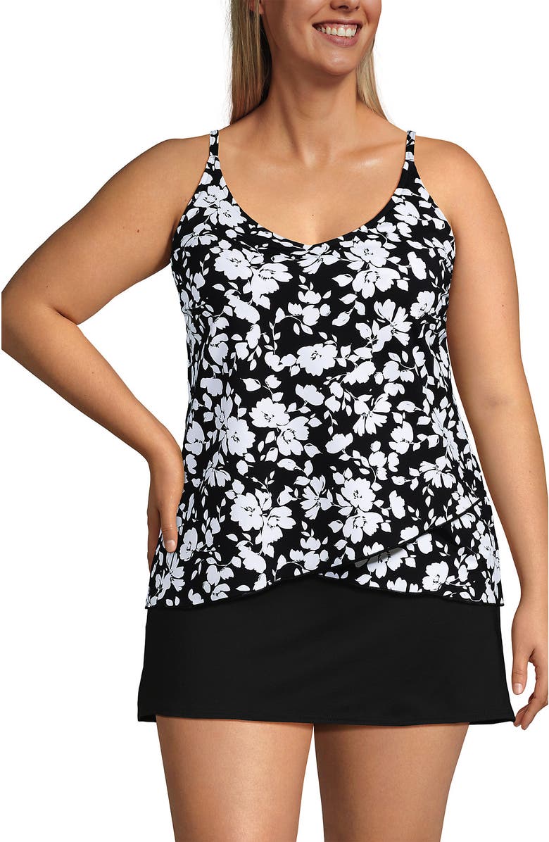 Lands' End Tulip Hem Tankini Top, Main, color, Black Blossom Floral
