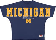 PRESSBOX Women's Pressbox Navy Michigan Wolverines Flannigan Oversized T-Shirt