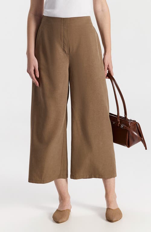 Ronen Chen Moran High Waist Midi Flowy Trousers In Light Brown