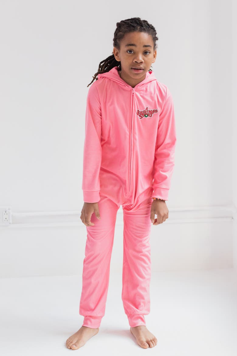 Ralphie Parker Hooded One Piece Pajama, Alternate, color, Ralphie Pink