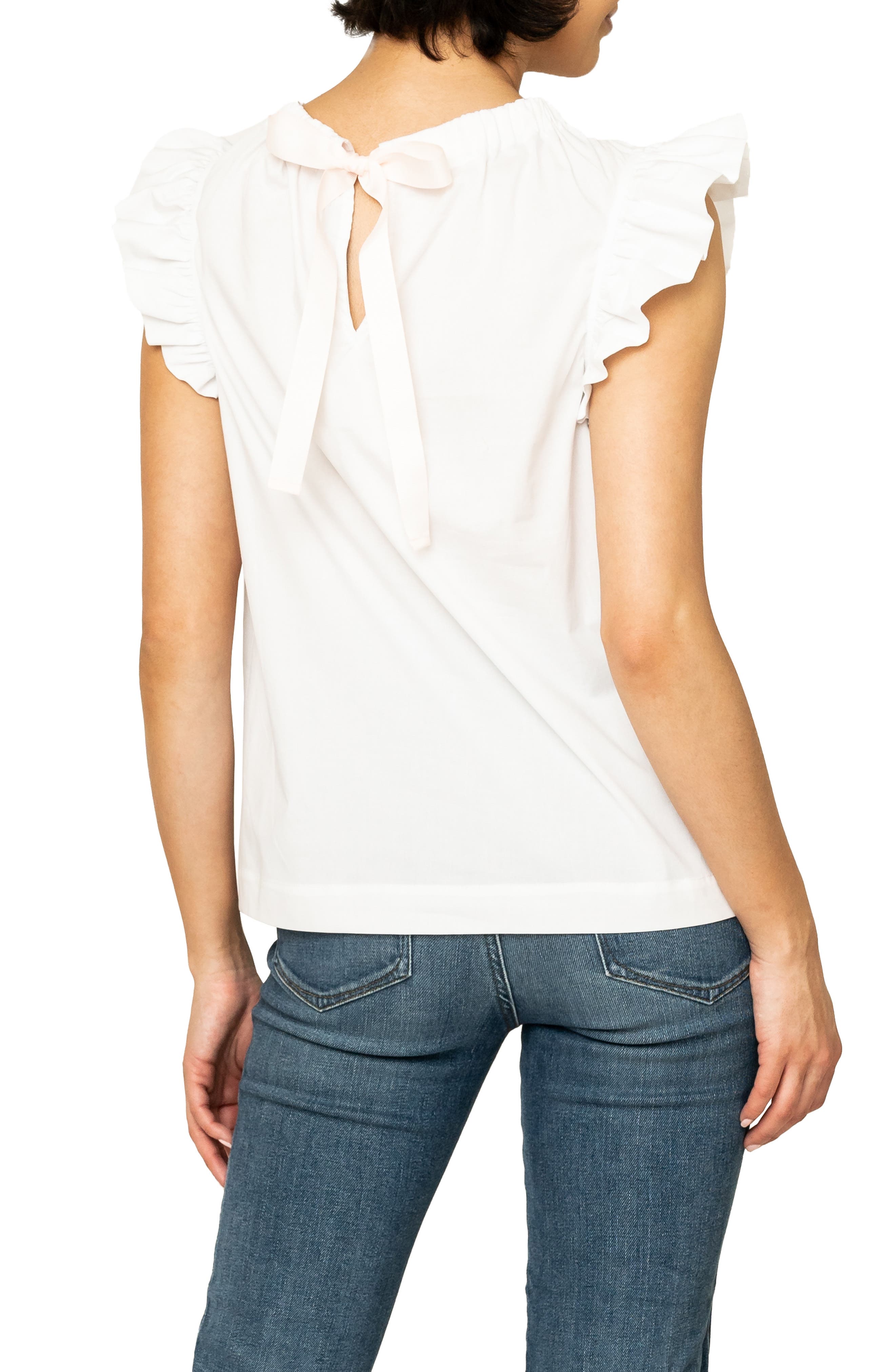 Flutter Sleeve Stretch Cotton Poplin Top - image 2