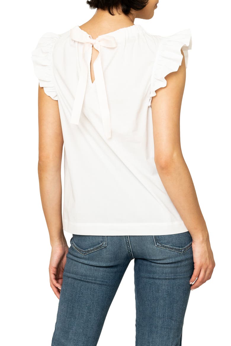 Flutter Sleeve Stretch Cotton Poplin Top, Alternate, color, WHITE