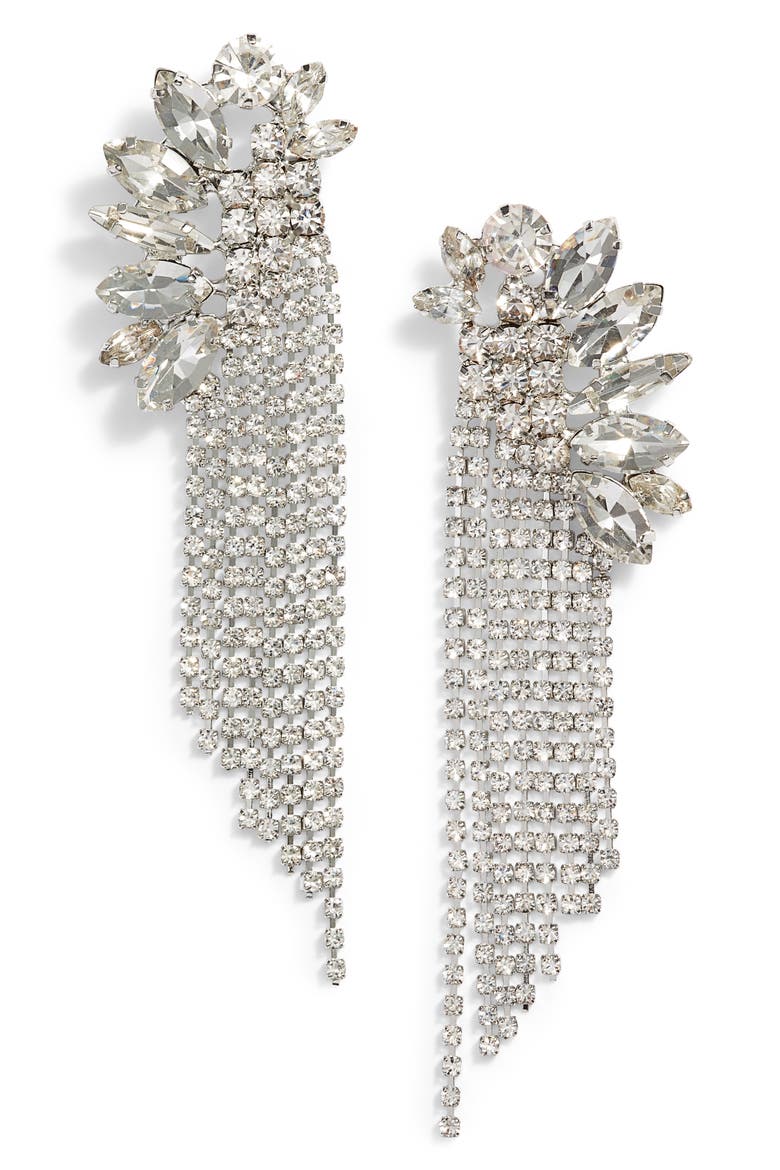 Crystal Fringe Earrings, Main, color, CRYSTAL/ SILVER