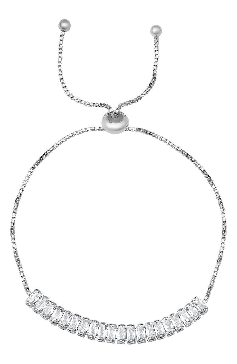 Queen Jewels Sterling Silver Emerald Cut Cubic Zirconia Bracelet, Main, color, Silver