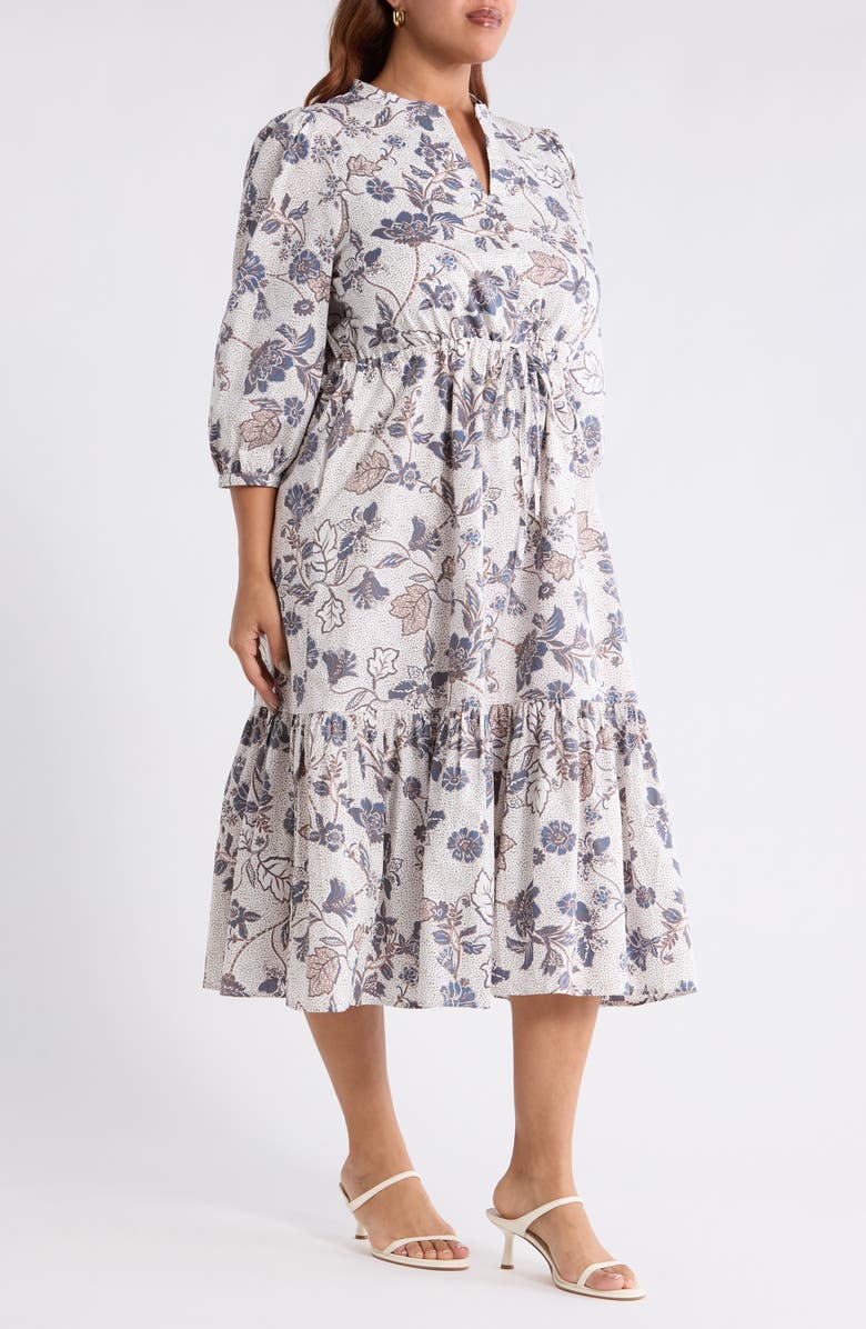 SUGARLIPS Bryony Floral Zinnia Split Neck Midi Dress, Alternate, color,