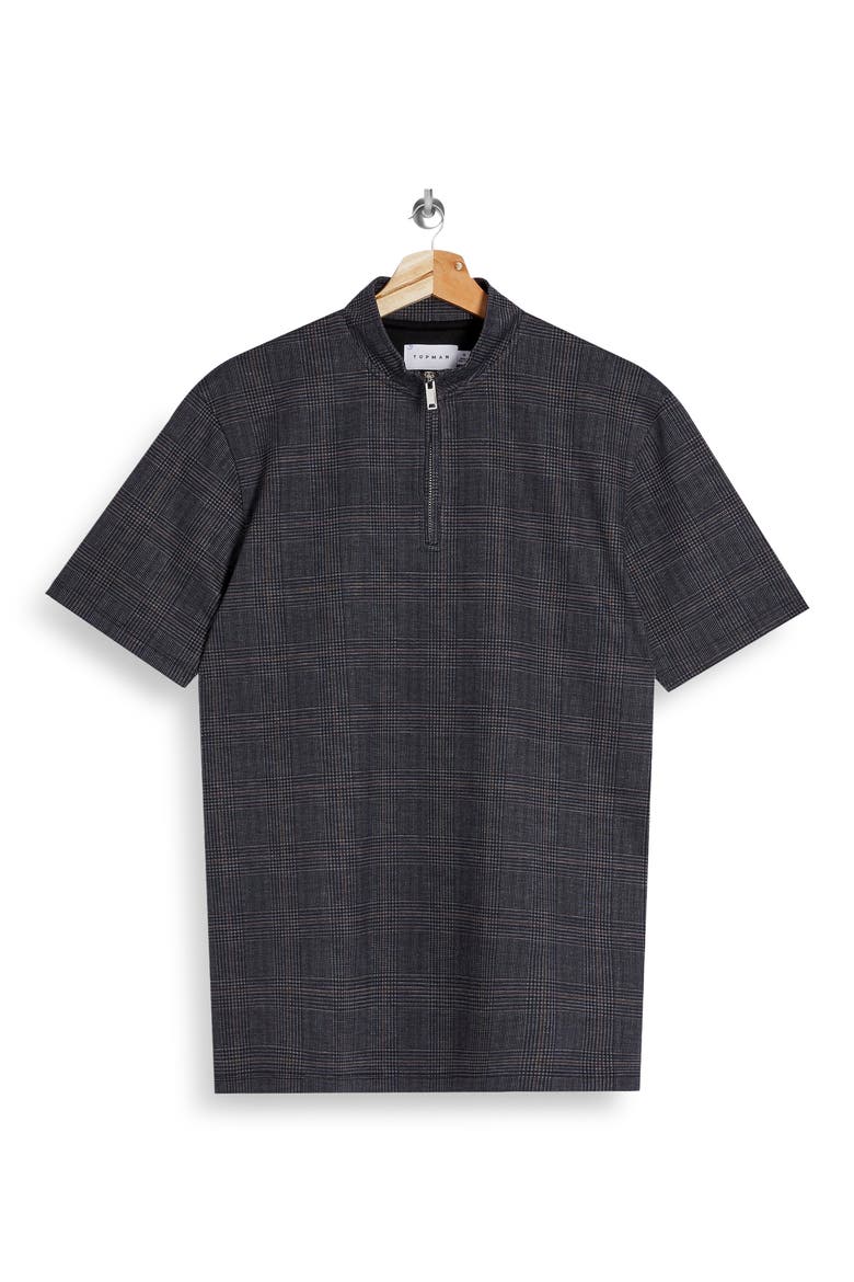 Classic Fit Glen Plaid Quarter-Zip Polo, Alternate, color, BLACK