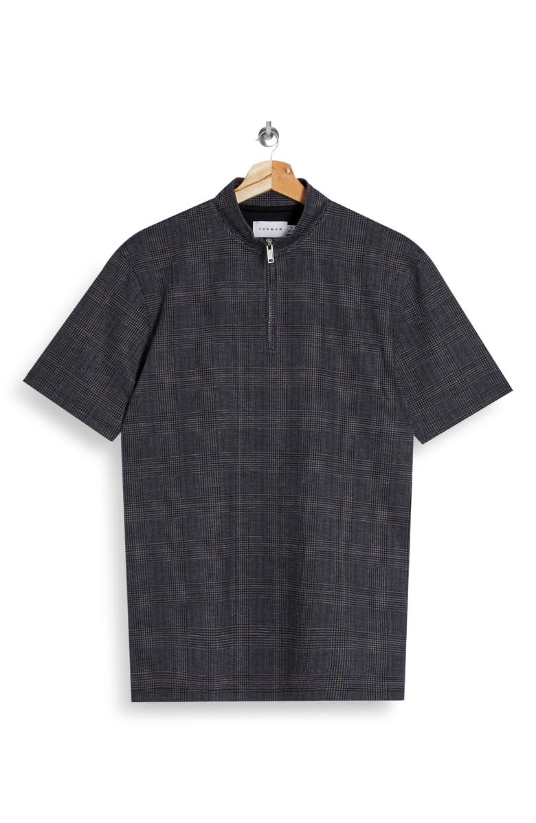 Topman Classic Fit Glen Plaid Quarter-Zip Polo, Alternate, color, 