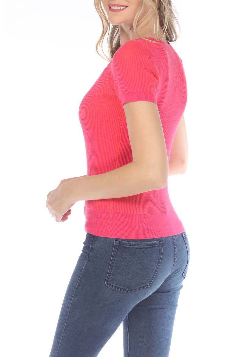 Rib Knit Short Sleeve Top, Alternate, color, PINK