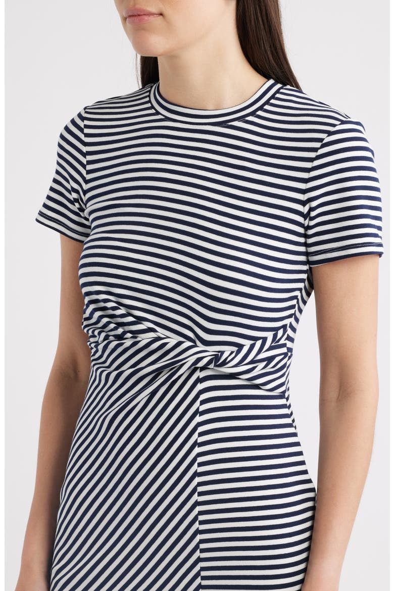 Striped Twist Detail Stretch Cotton T-Shirt Dress, Alternate, color, CLASSIC NAVY