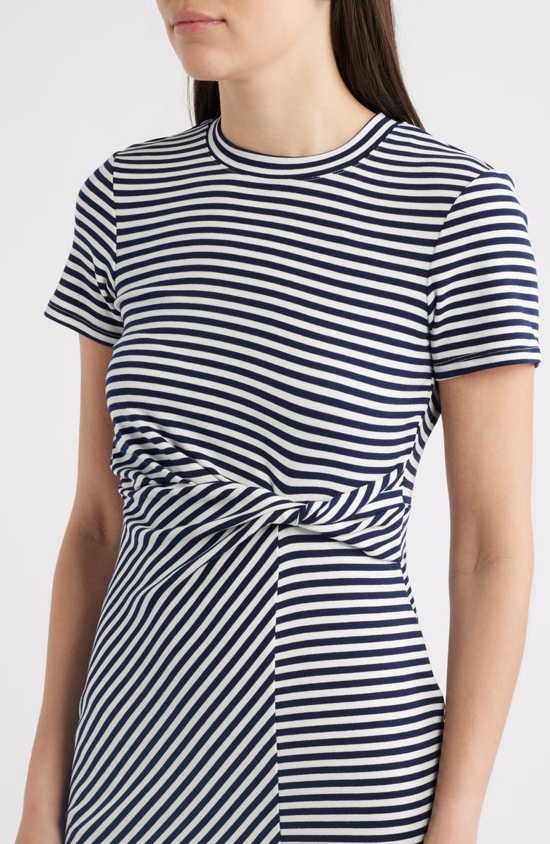 Halogen<sup>®</sup> Striped Twist Detail Stretch Cotton T-Shirt Dress, Alternate, color, Classic Navy