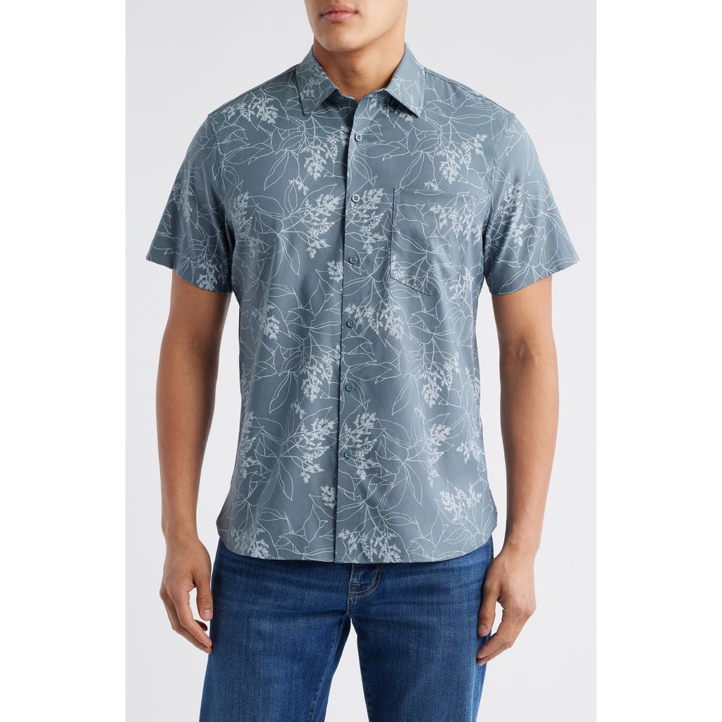 Nordstrom Botanical Print Short Sleeve Stretch Button-up Shirt In Green