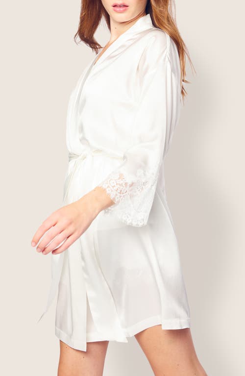 Petite Plume Lace Trim Mulberry Silk Robe In White