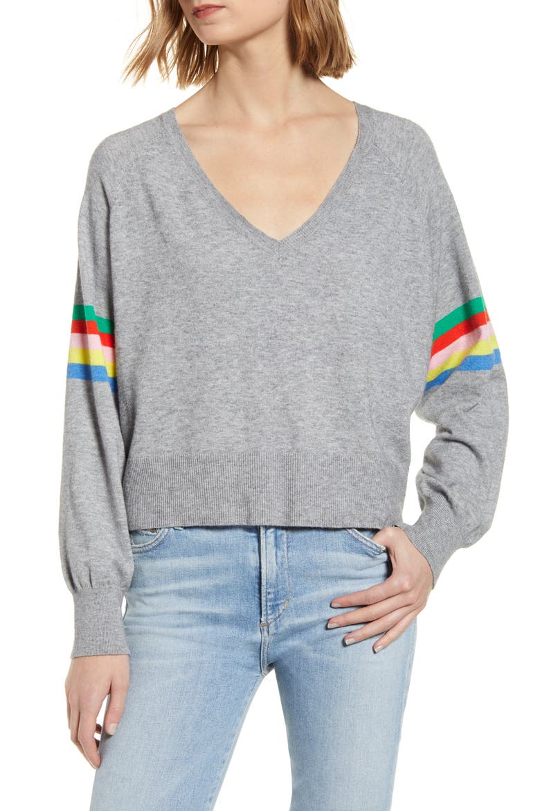 Hazel Rainbow Stripe Sweater, Main, color, LIGHT HEATHER GREY