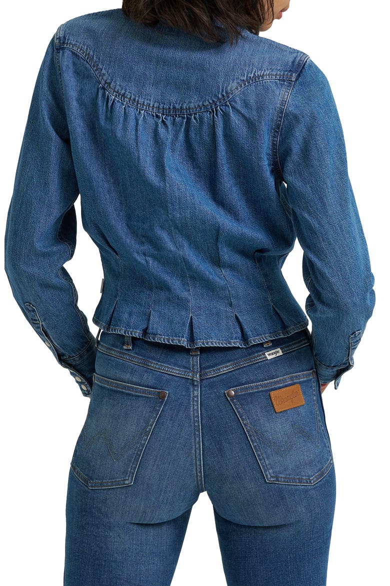 Western Peplum Denim Snap-Up Shirt, Alternate, color, LIGHT HAND