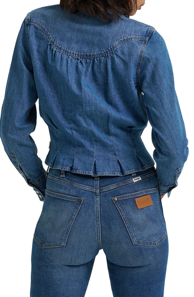 Wrangler Western Peplum Denim Snap-Up Shirt, Alternate, color, Light Hand