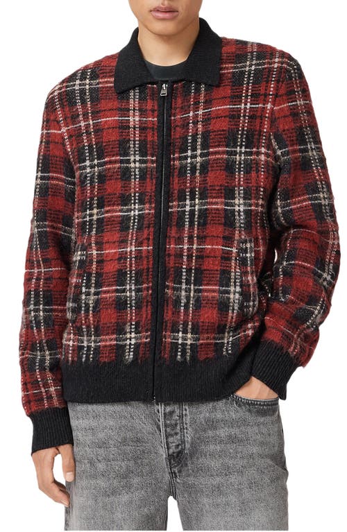Allsaints Nettle Jacquard Plaid Cardigan In Red