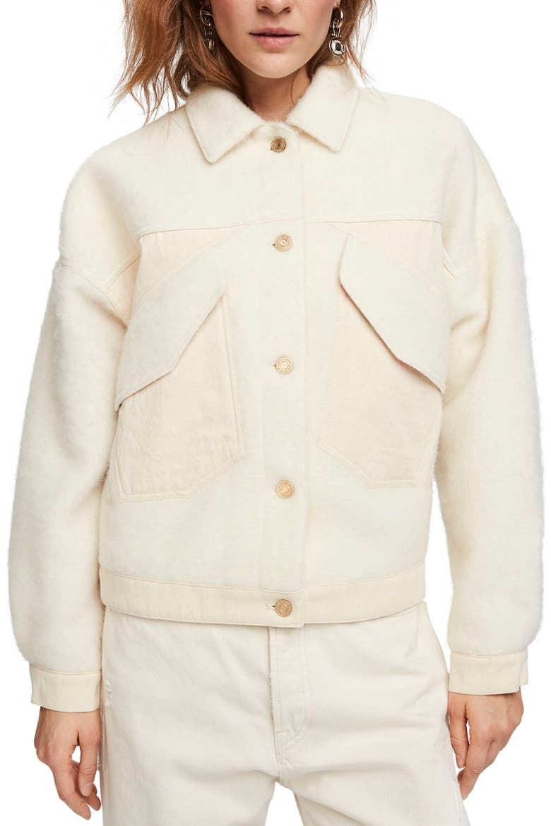 Oversize Wool Blend Trucker Jacket, Alternate, color, ECRU