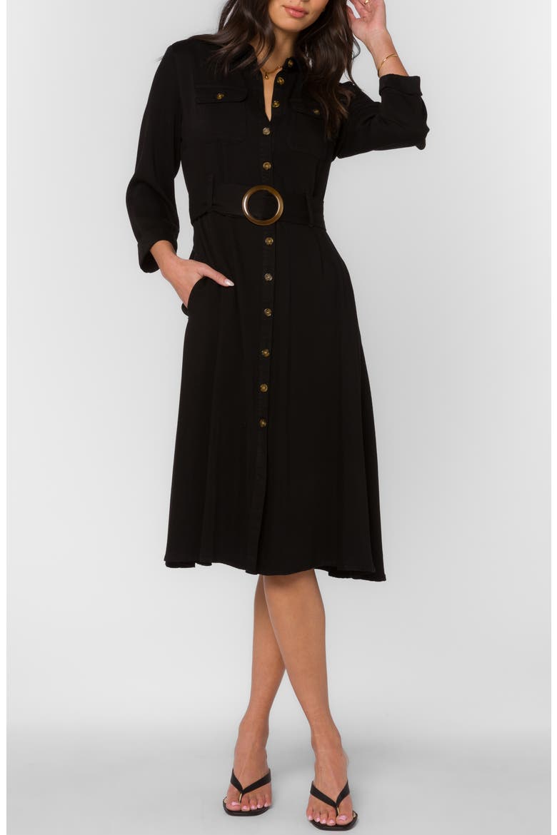 Katia Belted Long Sleeve Dress, Main, color, BLACK