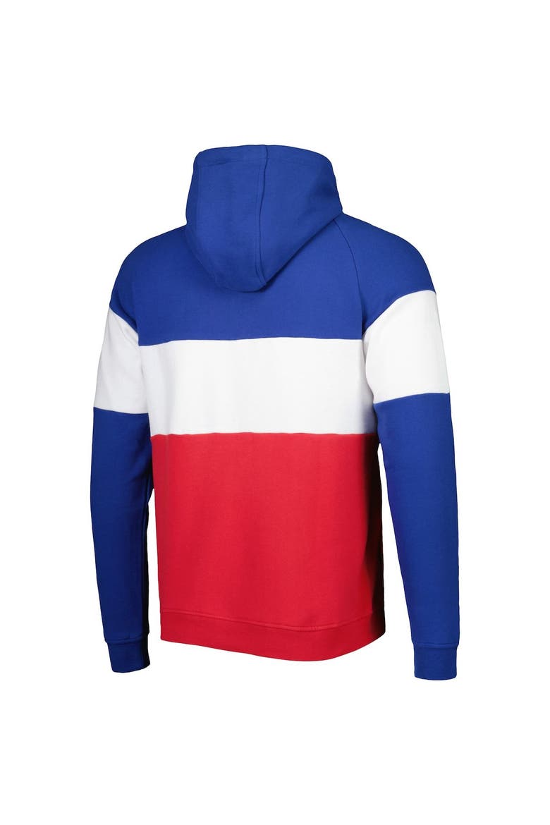 Men's New Era Red/Royal New England Patriots Colorblock Throwback Pullover Hoodie, Alternate, color, Red