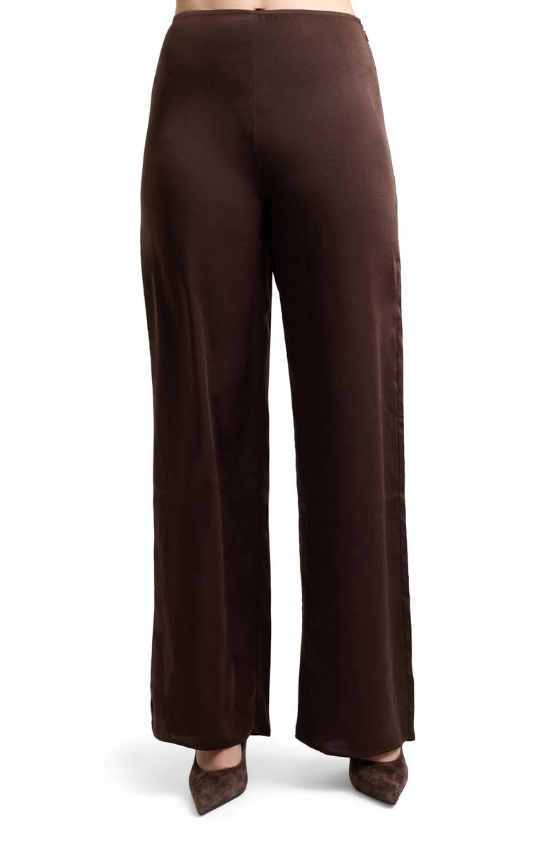 Bardot Devin Satin Ankle Wide Leg Pants, Alternate, color, Chocolate