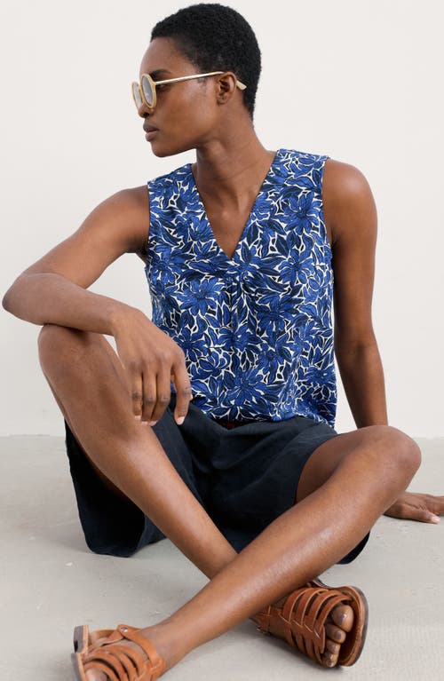 Seasalt Cornwall Achilla Floral Tank In Stream Flower Bright Marine