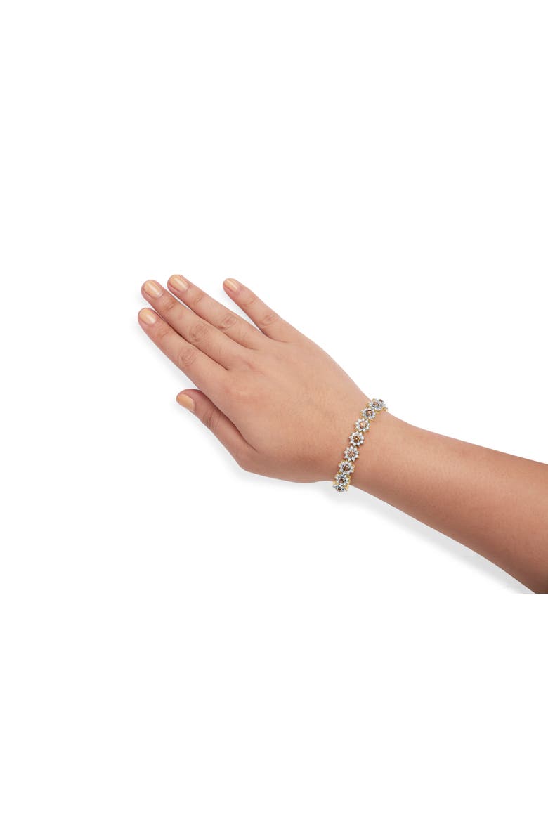 14K Gold 8.00 Cttw Diamond Floral Cluster Halo Link Bracelet, Alternate, color, Yellow
