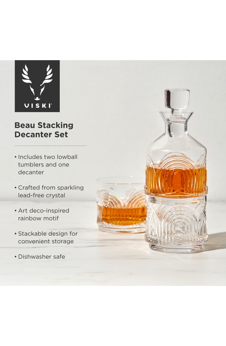 Viski Deco Beau 3-Piece Crystal Stacking Decanter, Alternate, color, Clear