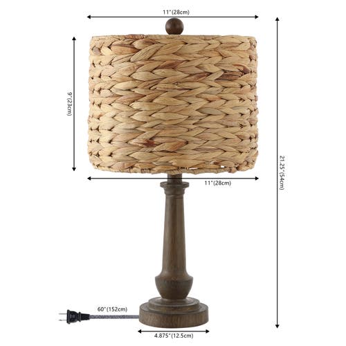 Jonathan Y Leona 21.25" Rustic Farmhouse Handwoven Water Hyacinth/resin Led Table Lamp, Brown Wood F In Brown Wood Finish