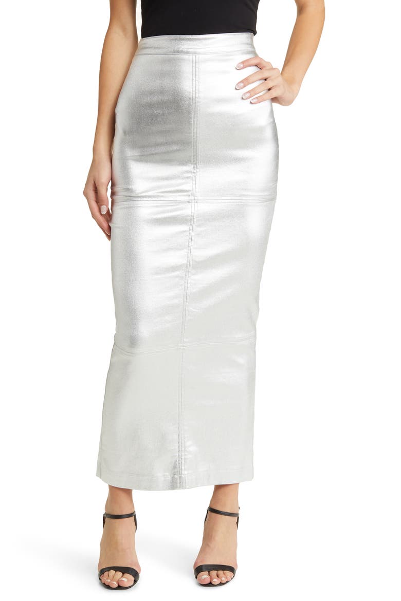 Iggy Metallic Maxi Skirt, Main, color, SILVER