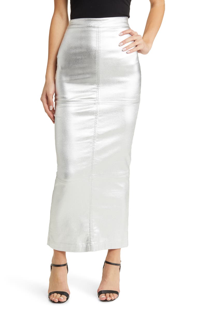 NIKKI LUND Iggy Metallic Maxi Skirt, Main, color, Silver