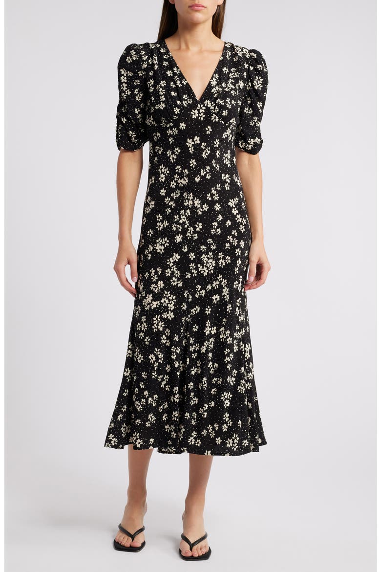 Zariah Floral Puff Sleeve Midi Dress, Main, color, NOIR FLORAL