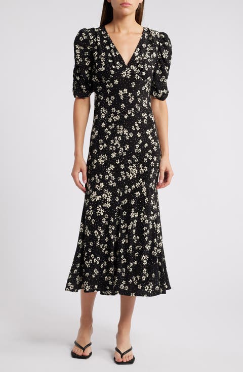 Zariah Floral Puff Sleeve Midi Dress