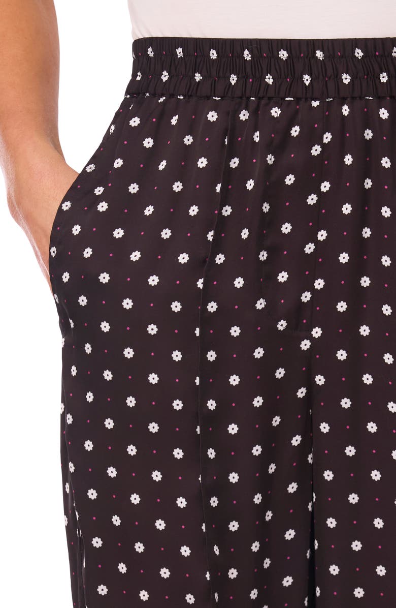 CeCe Floral Elastic Waist Straight Leg Pants, Alternate, color, Rich Black