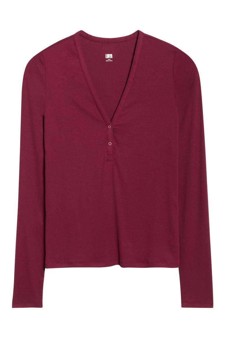 Stretch Modal V-Neck Henley, Alternate, color, CALLIOPE WINE