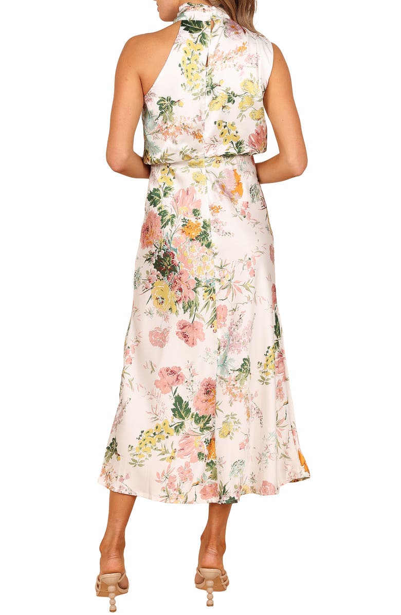 Petal & Pup Anabelle Floral Halter Neck Satin Midi Dress, Alternate, color, White Floral