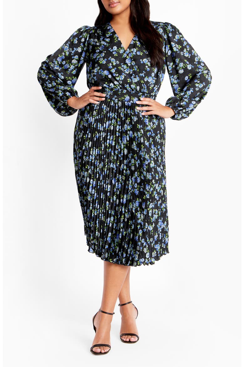 Nina Floral Midi Dress(Plus), Main, color, BLUE PRINT
