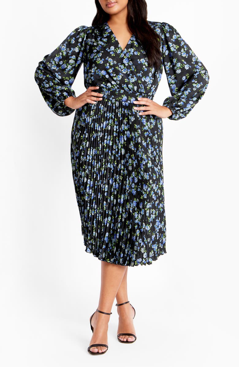 City Chic Nina Floral Midi Dress, Main, color, Blue Print