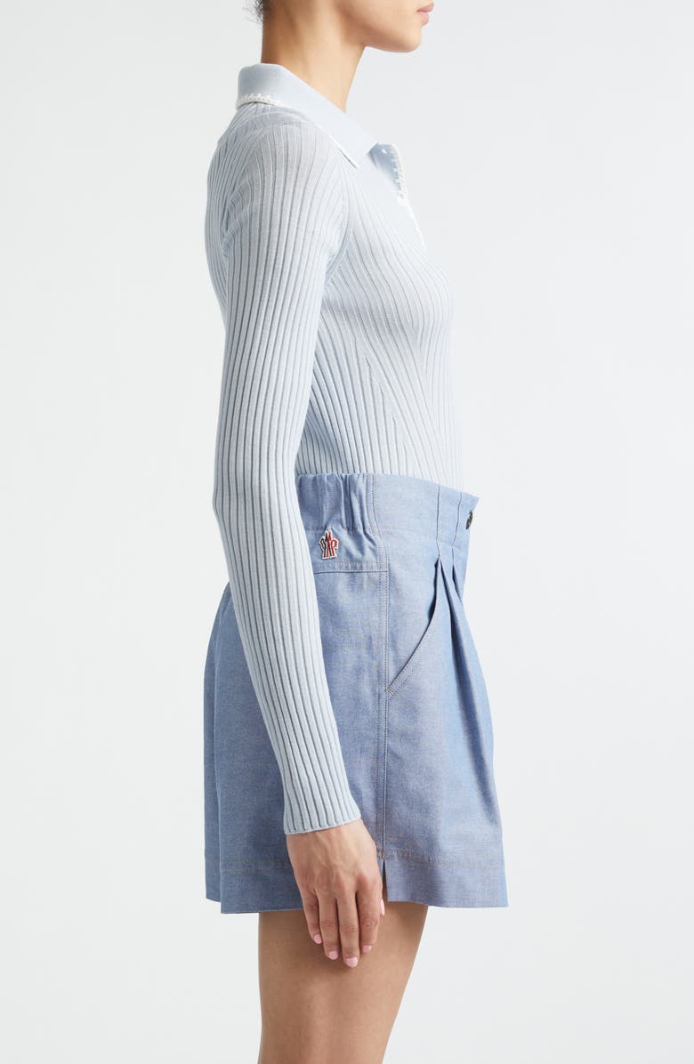 Moncler Long Sleeve Virgin Wool Polo, Alternate, color, Light Blue